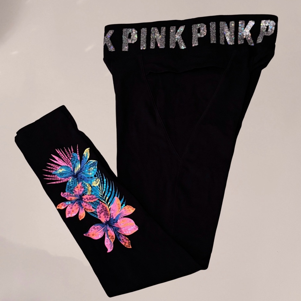Victoria’s Secret PINK Tropical Floral Sequin Bling Leggings XS